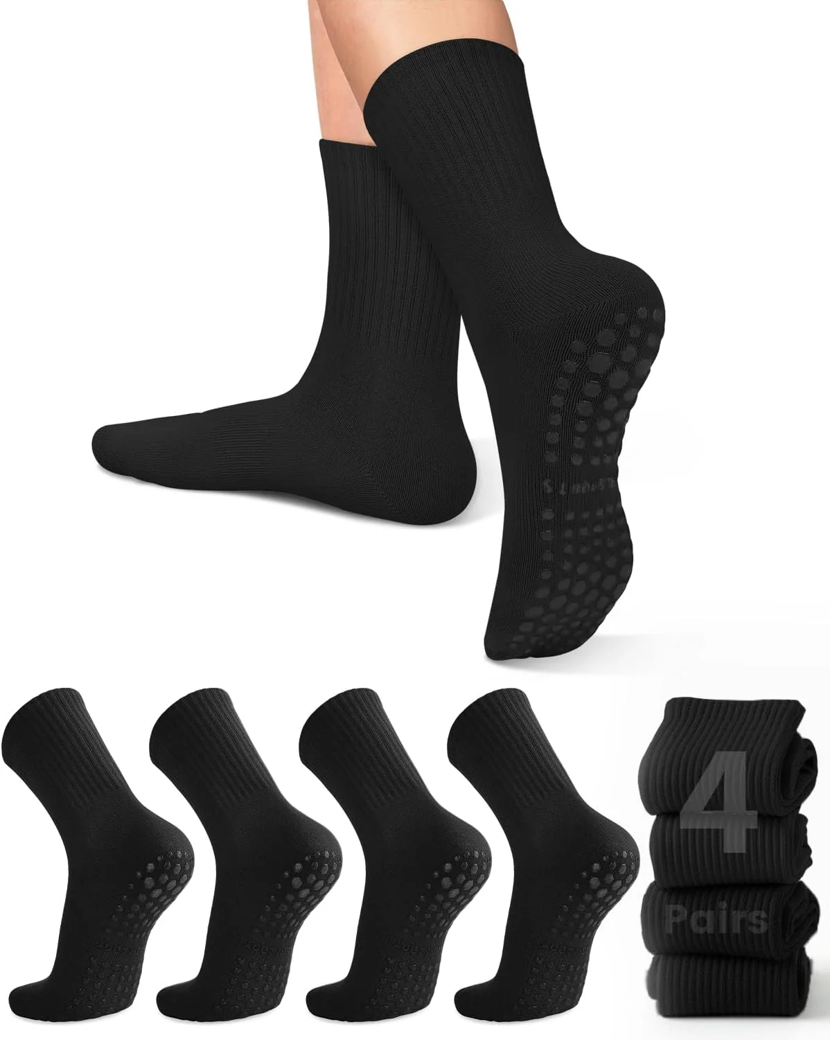Pilates Is Yoga - 4 Paar Damen-Yoga-Socken, einfarbige, rutschfeste Yoga-Pilates-Ballettsocken