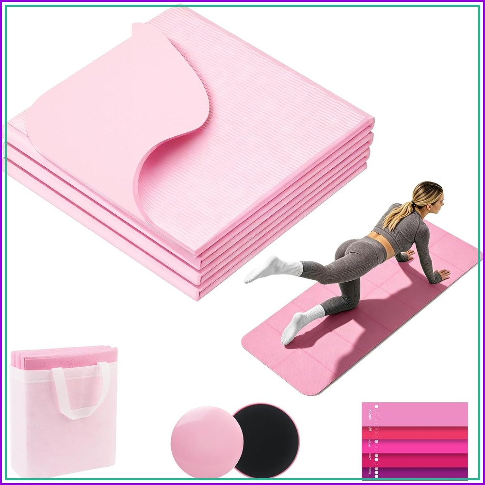 Pilates Yoga Mat Thickness - Faltbare Yogamatte mit Widerstandsbändern & Gleitscheiben,