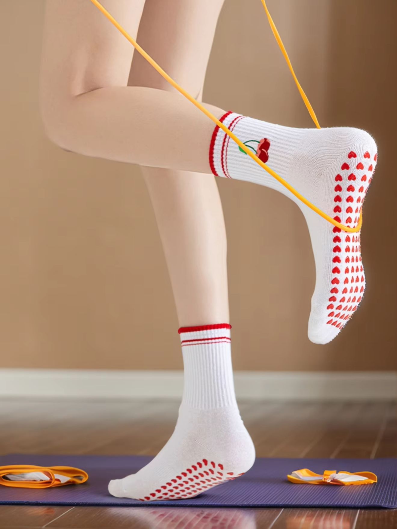 Pilates Is Yoga - 1 Paar grenzübergreifende professionelle Yoga-Socken, Baumwoll-Riemchen-Silikon-Anti-Rutsch-Pilates-Fitness-Tanz-Bodensocken