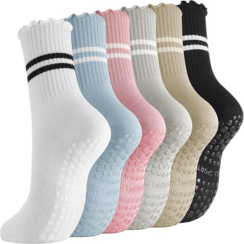 Pilates Yoga And Barre - 1 Paar gestreifte Rüschen-Pilates-Griffsocken für Damen,